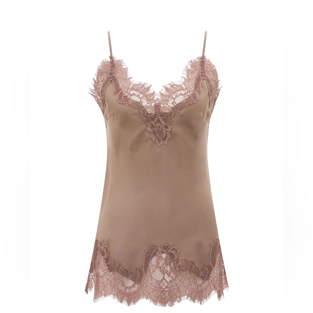 🆕Gold Hawk Silk Camisole In Mocha and Rose Lace Sz S